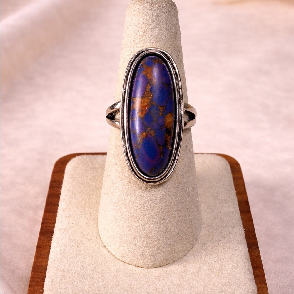 Large Purple Turquoise Copper Matrix Statement Ring Southwestern Style Size 6.5